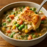 arm, creamy Crock Pot Chicken Pot Pie ready to serve.