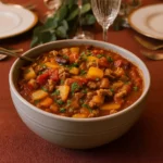 Crock Pot Shipwreck Stew in a rustic bowl