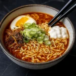 Delicious Ramen Hack bowl with soft-boiled eggs and vegetables