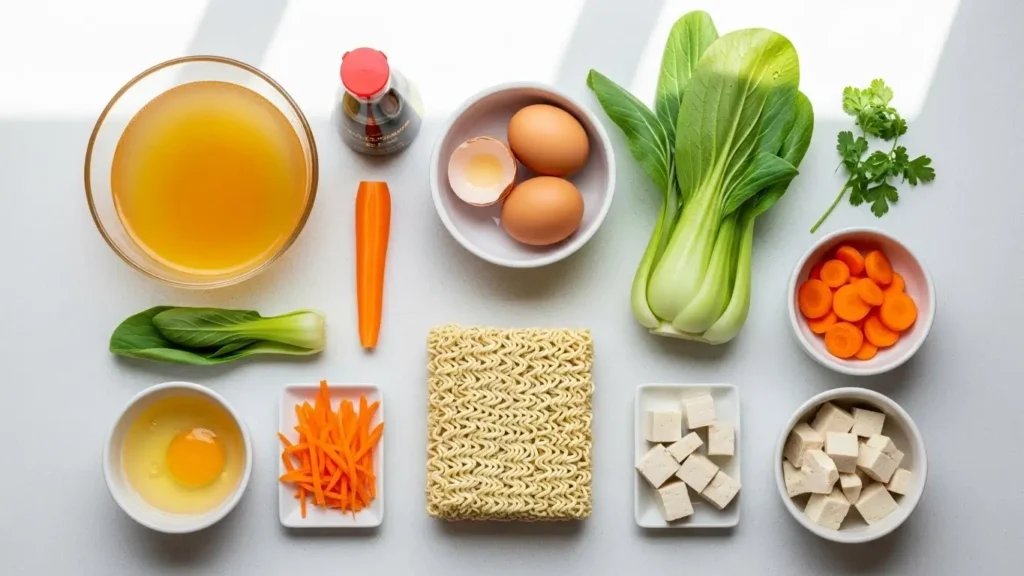 Delicious Ramen Hack ingredients on kitchen counter