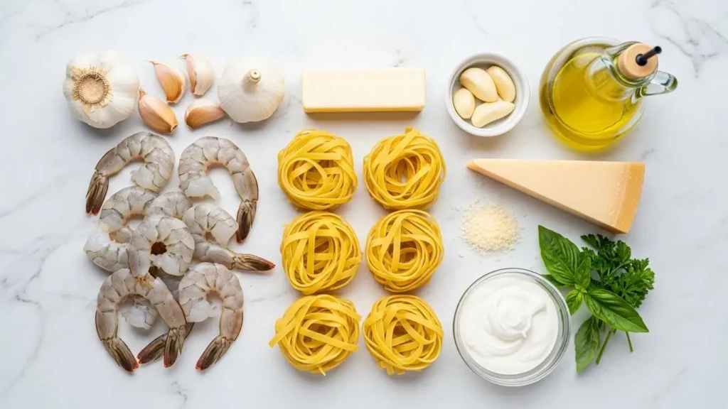 Ingredients for Creamy Garlic Shrimp Pasta recipe