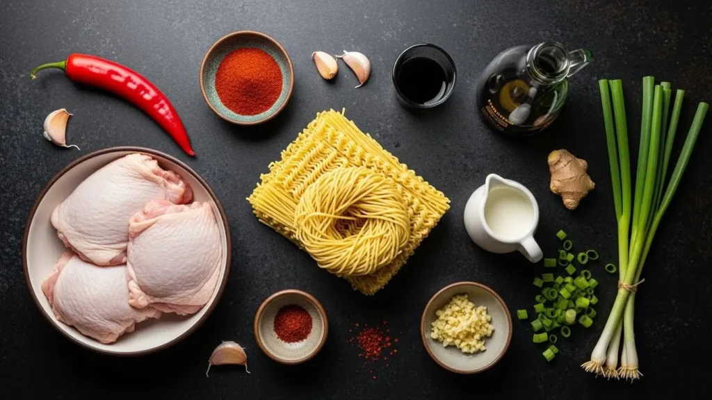 Fiery Chicken Ramen with Creamy Garlic Sauce Ingredients