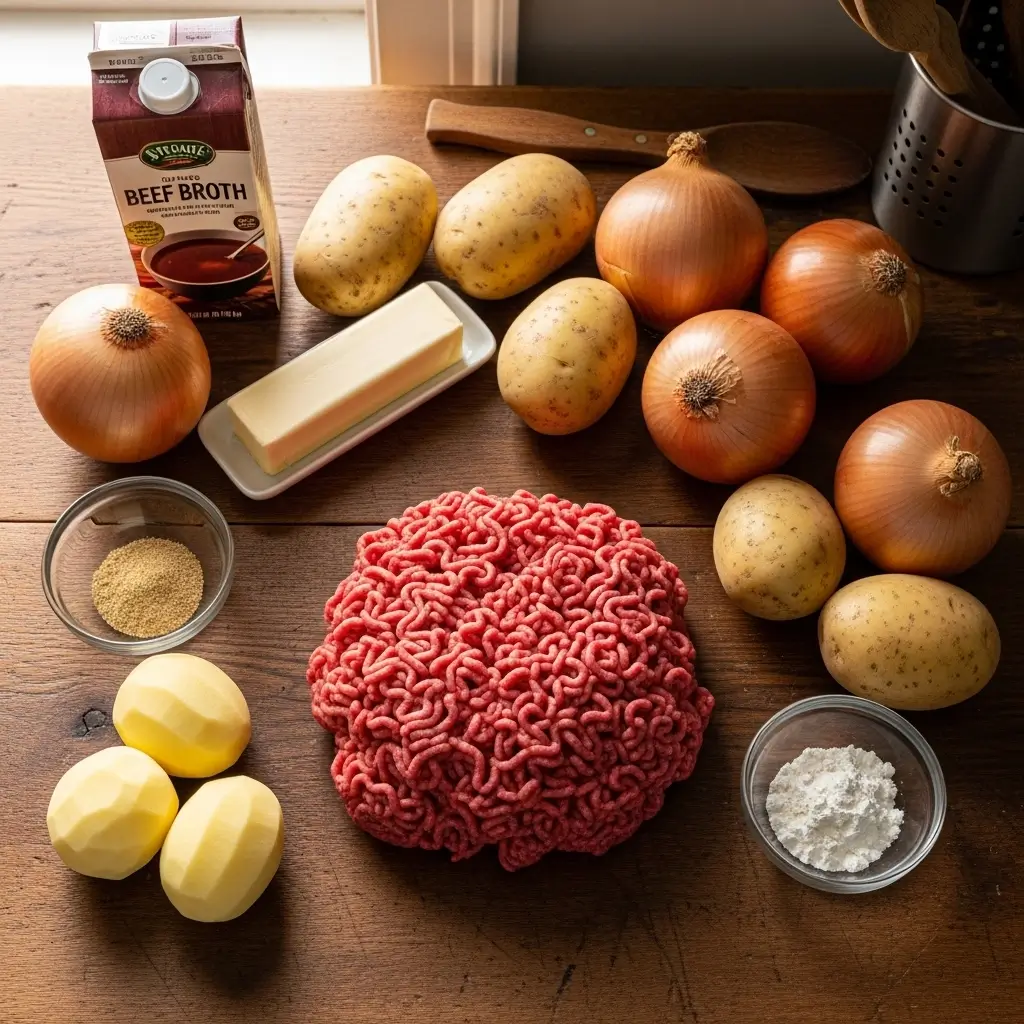 Ingredients for Ground Beef and Gravy Over Mashed Potatoes