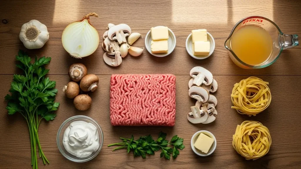 Ingredients for Ground Turkey Stroganoff recipe
