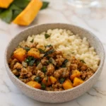healthy roasted butternut squash with ground turkey bowl