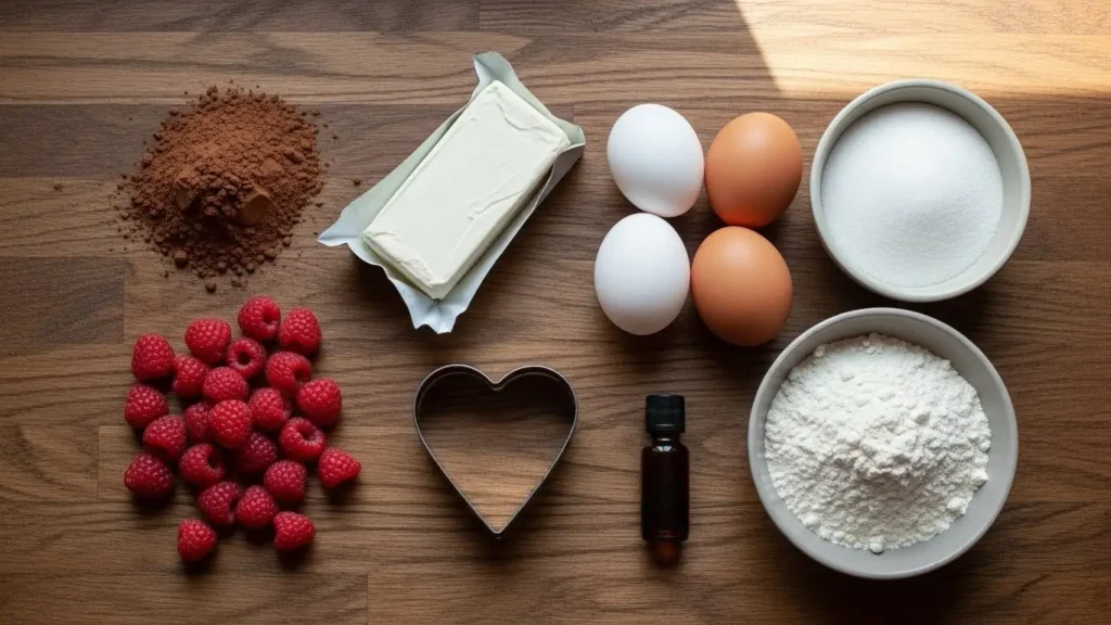 Heart Shaped Brownies Ingredients Flat Lay