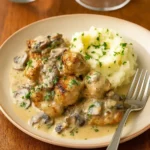 Mouthwatering Chicken Stroganoff in skillet