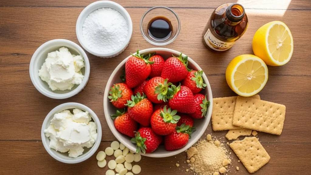No-Bake Strawberry Cheesecake Bites ingredients fla
