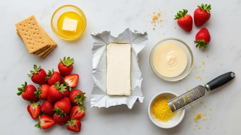 Ingredients for No-Bake Strawberry Cheesecake Parfaits