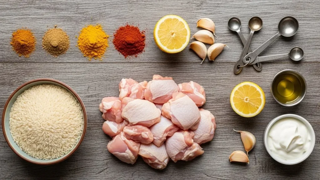 Ingredients for One Pot Chicken Shawarma Rice recipe