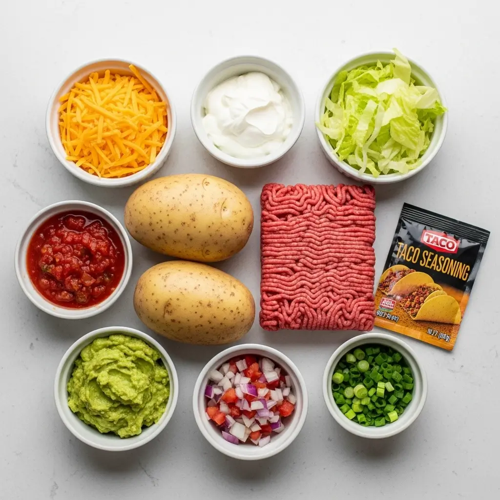 Taco Potatoes ingredients flat lay