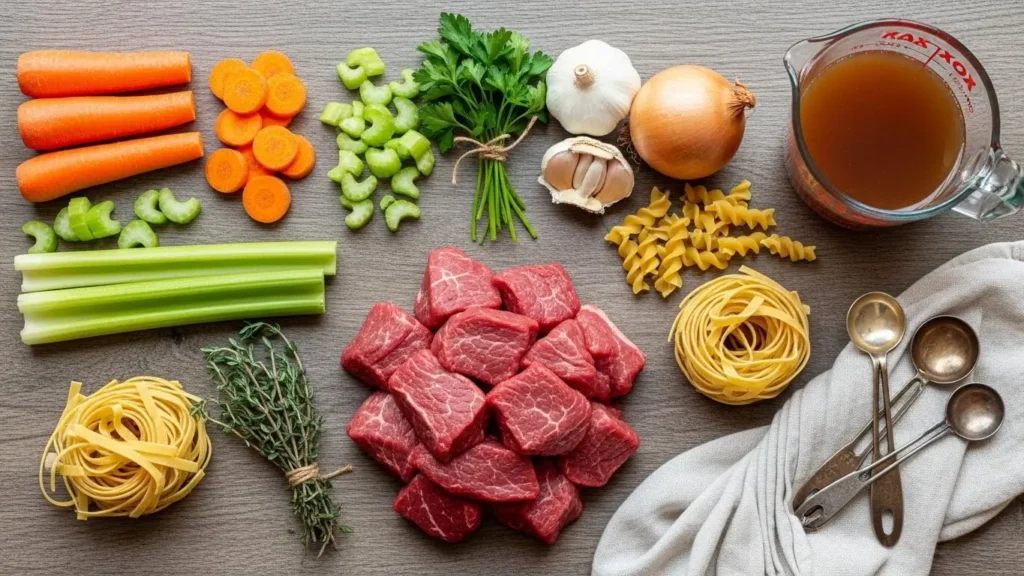 Ingredients for Traditional German Beef Noodle Soup