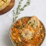 Winter Minestrone Soup in rustic bowl