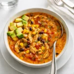 Best Chicken Taco Soup in a bowl with toppings