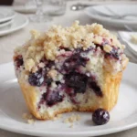 Blueberry Muffins With Streusel Crumb Topping on wooden table