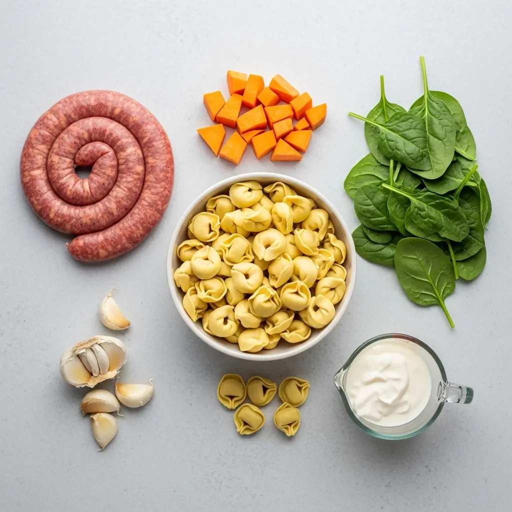 Ingredients for Creamy Sausage Tortellini Soup