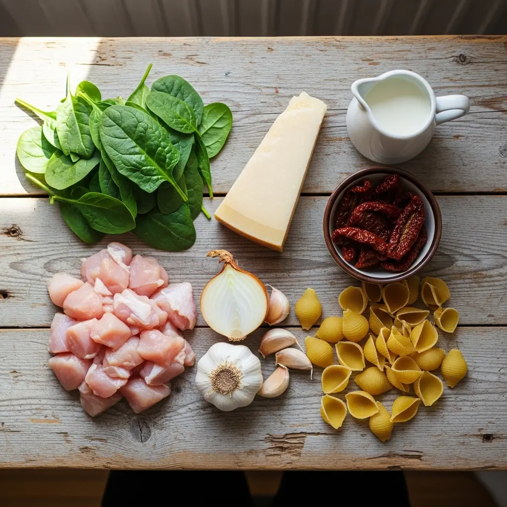 Ingredients for creamy Tuscan chicken soup