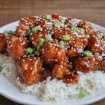 Crispy Chinese Honey Garlic Chicken served with sesame seeds