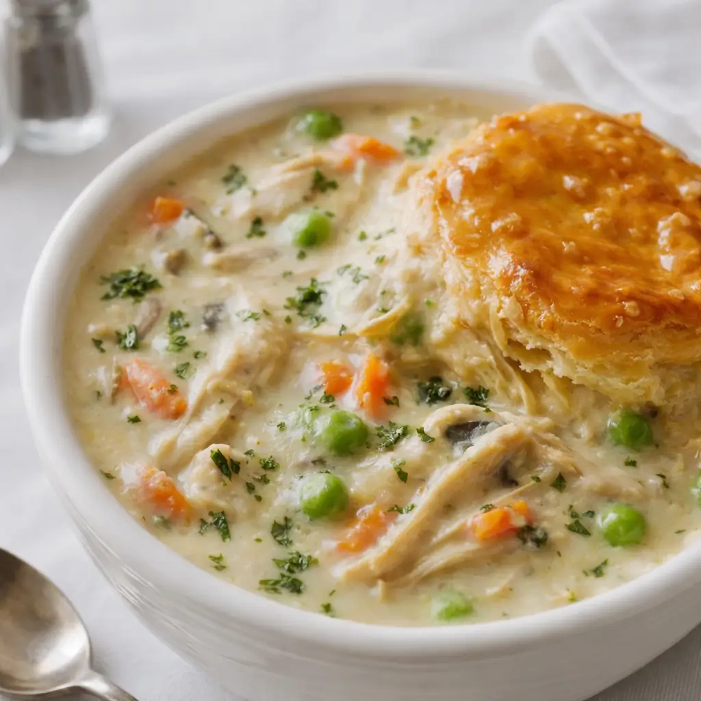 Easy Chicken Pot Pie Soup in a cozy setting