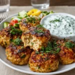 Greek Chicken Meatballs with Tzatziki Sauce dinner plate