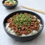Korean Ground Beef Bowl with rice and sesame