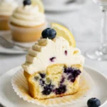 Lemon Blueberry Cupcakes on white marble