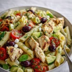 Mediterranean Chicken Pasta Salad with feta and olives