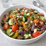 Mediterranean Ground Beef Stir Fry in skillet