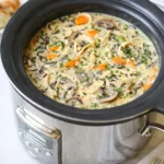 Slow Cooker Chicken and Wild Rice Soup in bowl