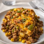 Easy Slow Cooker Cowboy Casserole in a rustic kitchen