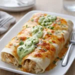 Smothered Baked Chicken Burritos with Green Chili Sauce