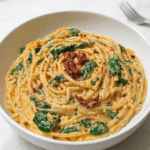 Spaghetti and Spinach with Sun-Dried Tomato Cream Sauce