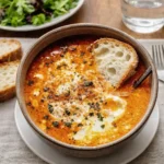 Spanish Garlic Soup steaming in rustic bowl