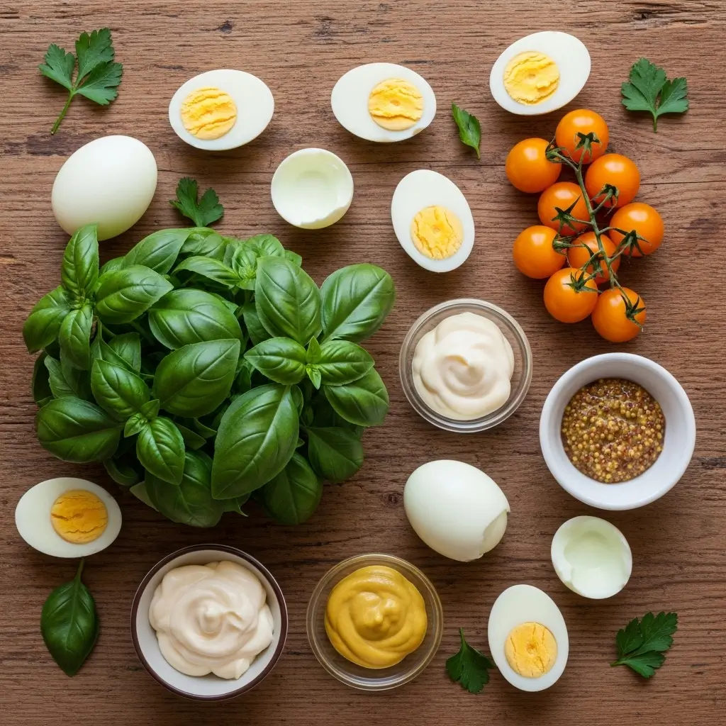 Ingredients for St. Patrick’s Day Deviled Eggs on counter