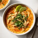 Thai Curry Noodle Soup in a rustic bowl