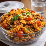 Taco Pasta Salad with Doritos and Catalina dressing
