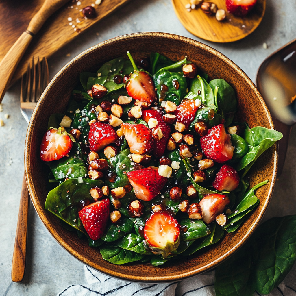 Strawberry Spinach Salad with Candied Hazelnuts | A Summer Freshness Delight